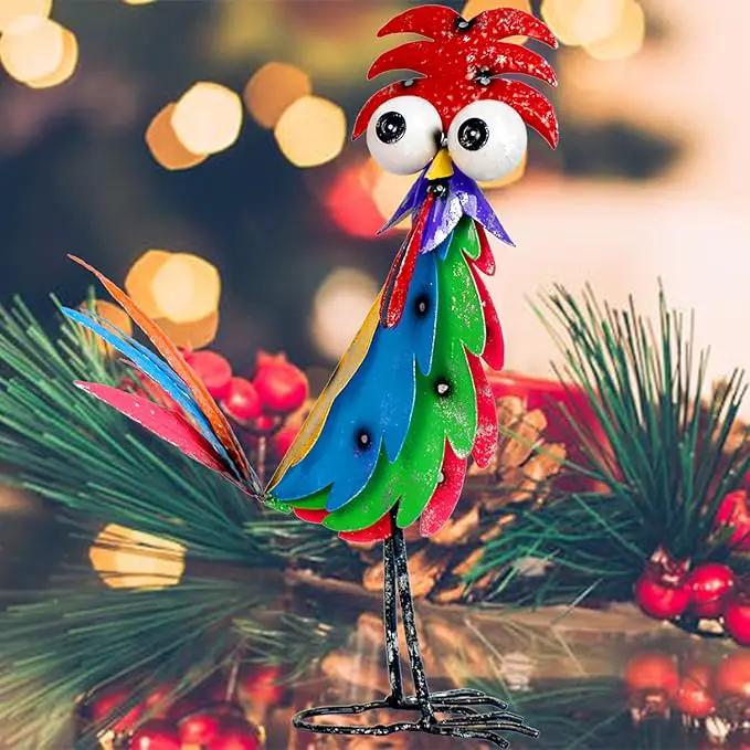 Natelf Outdoor Wacky Metal Rooster Yard Statue Decoration Roosters Decor Garden Statues Chicken Figurine Outside Decorations for Courtyard by GreenHaven Gardens