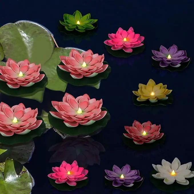 12 PCS Waterproof Floating Lotus Light - Diwali 5 Inch Floating Flower Light Battery Operated Water Activated Warm White Light Pool Flower Lamp Wedding,Anniversary,Garden Decoration(Mix-Color) by GreenHaven Gardens
