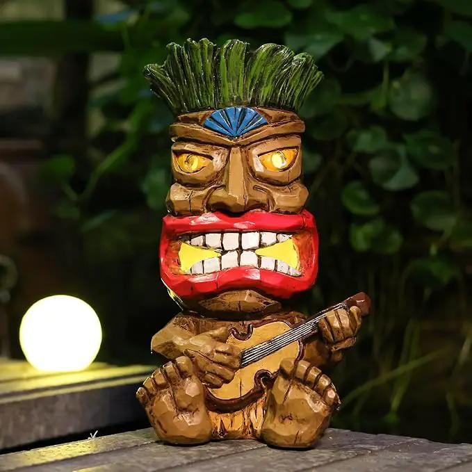 Solar Tiki Statue Outdoor Decor-Garden Guitar Tiki Statues-Tiki Bar Decorations for Outdoor Patio Yard Lawn Balcony Bar Party,Waterproof Garden Sculpture 10.35 Inch Tall by GreenHaven Gardens