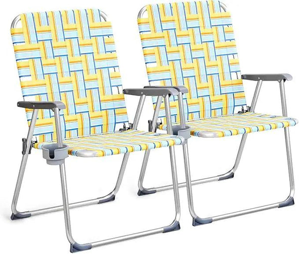 VINGLI Aluminum Oversize Patio Lawn Chairs Folding Set of 2 with Detachable Cup Holder, Webbed Beach Chair Folding Chair Outdoor Portable Camping Chair for Yard, Garden