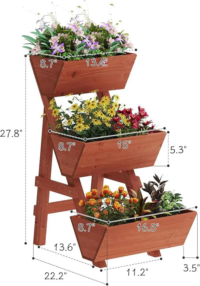 3-Tiers Wooden Raised Garden Bed,Wood Planter Box for Vegetable,Flower Rack,Flower Pot Stands,Indoor Outdoor Gardening Planting Beds (Brick red, Small) by GreenHaven Gardens
