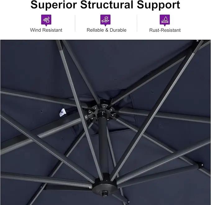 PURPLE LEAF 8 Feet Square Cantilever Umbrella Patio Umbrella with Base Outdoor Umbrella Aluminum Offset with 360-degree Rotation for Garden Deck Pool Patio, Navy Blue by GreenHaven Gardens