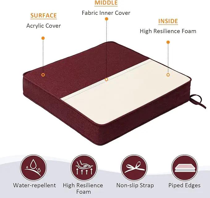 Sunbrella Square Corner Seat Cushions, 19" x 19" x 3", Set of 4, Indoor Outdoor Water Repellent Universal Chair Pads with Ties for Patio Furniture, Garden Dining Chairs, Spectrum Ruby by GreenHaven Gardens