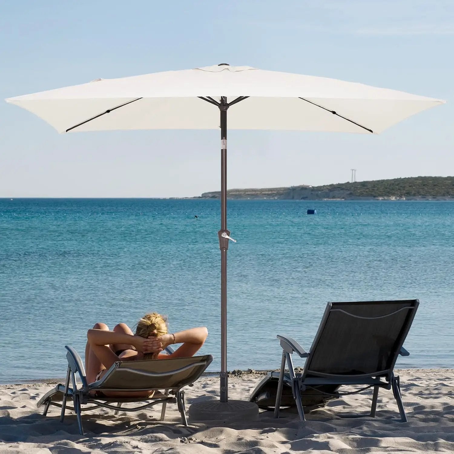 JEAREY 6.5x10 ft Rectangular Patio Umbrellas Outdoor Market Umbrella with Push Button Tilt and Crank, Rectangle Table Umbrella 6 Sturdy Ribs UV Protection for Pool Garden Backyard Deck, Cream-White by GreenHaven Gardens