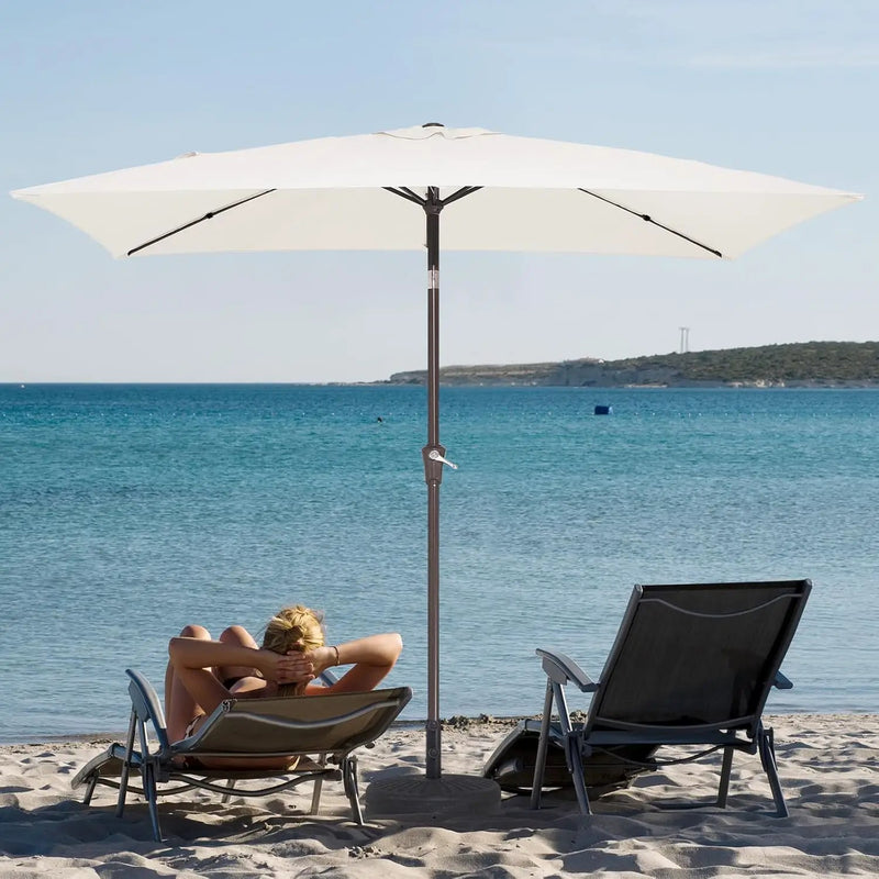 JEAREY 6.5x10 ft Rectangular Patio Umbrellas Outdoor Market Umbrella with Push Button Tilt and Crank, Rectangle Table Umbrella 6 Sturdy Ribs UV Protection for Pool Garden Backyard Deck, Cream-White by GreenHaven Gardens