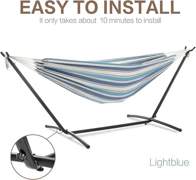 PNAEUT Double Hammocks with Stand for Outside, Portable Space Saving Heavy-Duty Steel Stand for Indoor Outdoor Patio with Carrying Bag, 450 lbs Capacity (Lightblue) by GreenHaven Gardens
