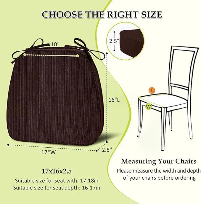 Chair Cushions for Dining Chairs, Indoor Chair Cushions with Ties，Waterproof Chair Pads Set of 6, Brown, 17x16x2.5 Inch by GreenHaven Gardens