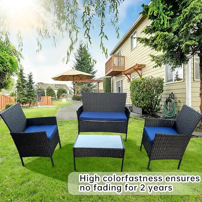 3-Pack Outdoor Patio Furniture Replacement Cushions Set–High-Elastic Sponge Cushions Fit 4-Piece Wicker Rattan Sofa, Loveseat & Chairs, 36x18x2 & 18x18x2, Waterproof, Fade-Resistant (Navy blue) by GreenHaven Gardens