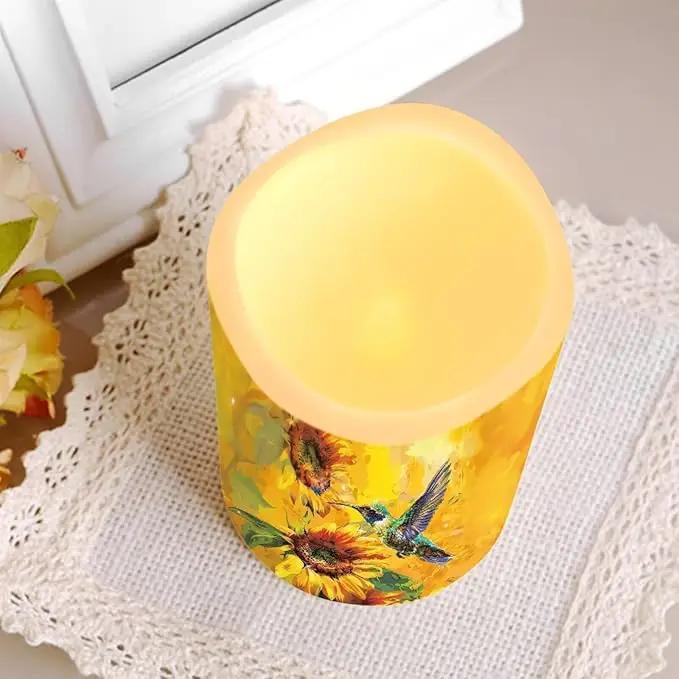 Ystardream Flameless Candle Valentine Candles Hummingbird Unity Candles for Wedding Ceremony Set with Remote and Timer Battery Operated Realistic LED Window Candles Dinner Wedding Sunflower Print by GreenHaven Gardens