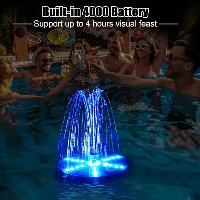 Solar Bird Bath Fountains Upgraded, 4W Solar Powered Water Fountain Pump with 7 Nozzles & 4 Fixers, 4000 Battery, 7 Colors LED Light for Garden, Pond, Pool, Fish Tank, and Outdoor by GreenHaven Gardens