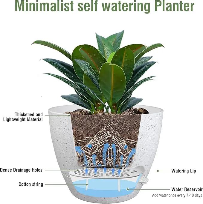 12 inch Large Self Watering Pots for Indoor Outdoor Plants, Plant Pots with Mesh Drainage Holes for Garden House Plants, Plastic Planters with Reservoir for Flower, Speckled White by GreenHaven Gardens