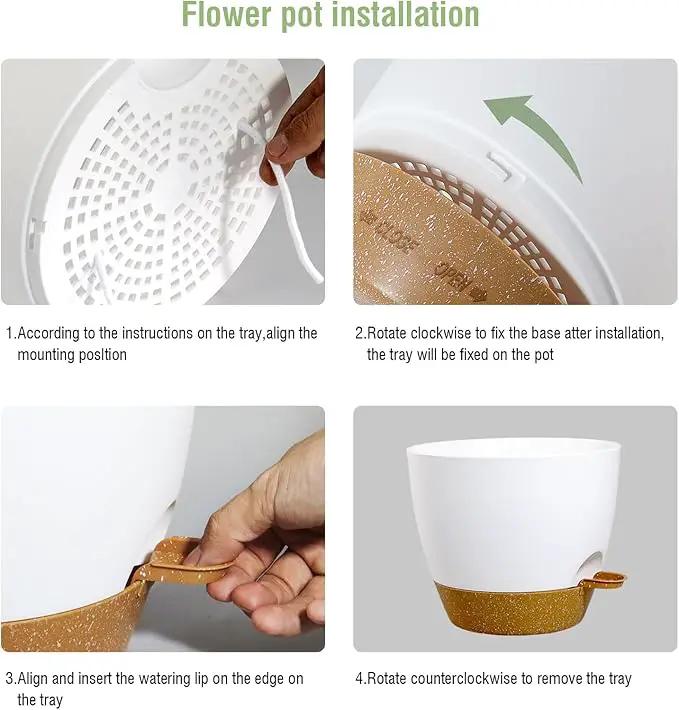 12/10/9 inch Large Self Watering Pots, Plant Pots with Mesh Drainage Holes for Indoor Outdoor Garden Plants, Flower Pots with Deep Reservoir, 3 Pack Plastic Planters, White with Brown by GreenHaven Gardens