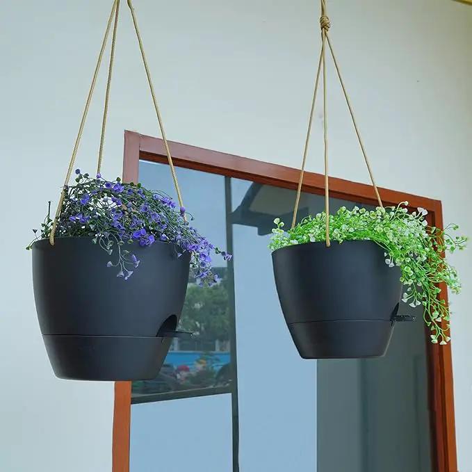 8 inch Hanging Planters, 2 Pack Self Watering Hanging Pots with 20oZ Deep Reservoir for Indoor Outdoor Plants Flowers, Black by GreenHaven Gardens