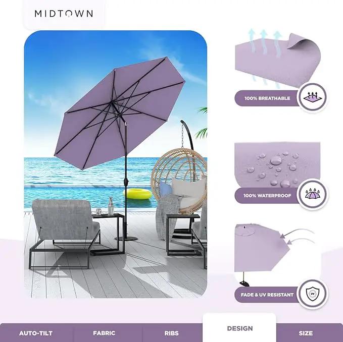 Midtown Umbrellas 10-Year-No-Fade - 9 Ft - UV Proof Purple Polyester Fabric - Umbrella Outdoor Patio, Auto-Tilt Aluminum Frame Patio Umbrella for Garden, Pool & Deck - Black Pole by GreenHaven Gardens