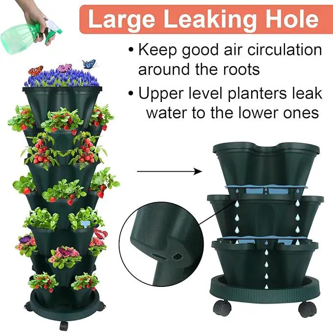 Vertical Planter, 7 Tier Stackable Strawberry Planter with Garden Tool Set, Movable Indoor/Outdoor Garden Herb Pot for Growing Vegetables and Succulents, Green by GreenHaven Gardens