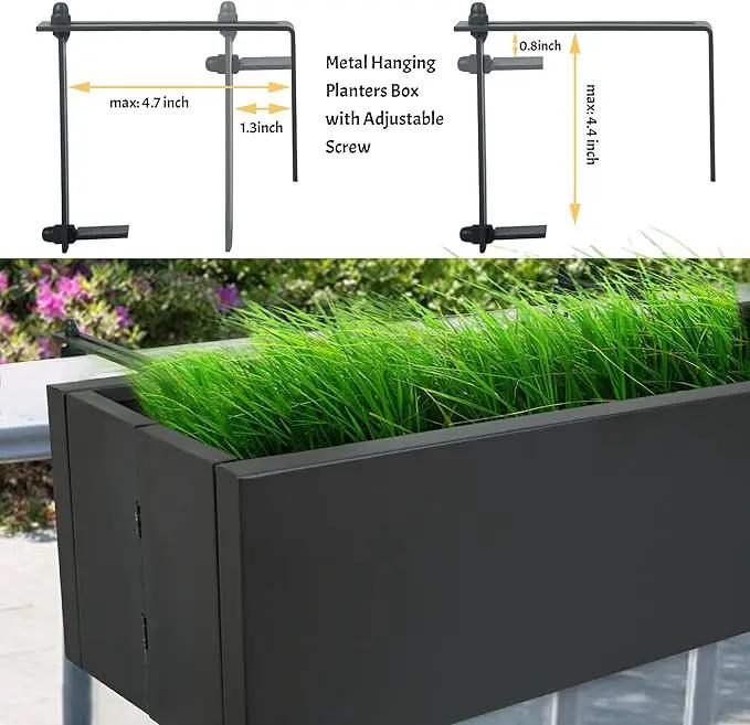 2 Pack Metal Railing Planter Box, 30 Inch Balcony Planters with Adjustable Brackets, Large Hanging Planters for Outdoor Fence Deck by GreenHaven Gardens