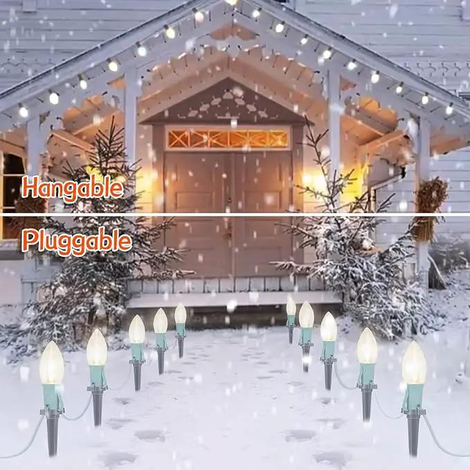 C9 Christmas Lights Outdoor, 4 Packs Total 102.8 Ft 80 Bulbs Christmas Pathway Lights, Waterproof Walkway Lights for Outside Driveway Sidewalk Outdoor Christmas Decorations Yard, Clear by GreenHaven Gardens