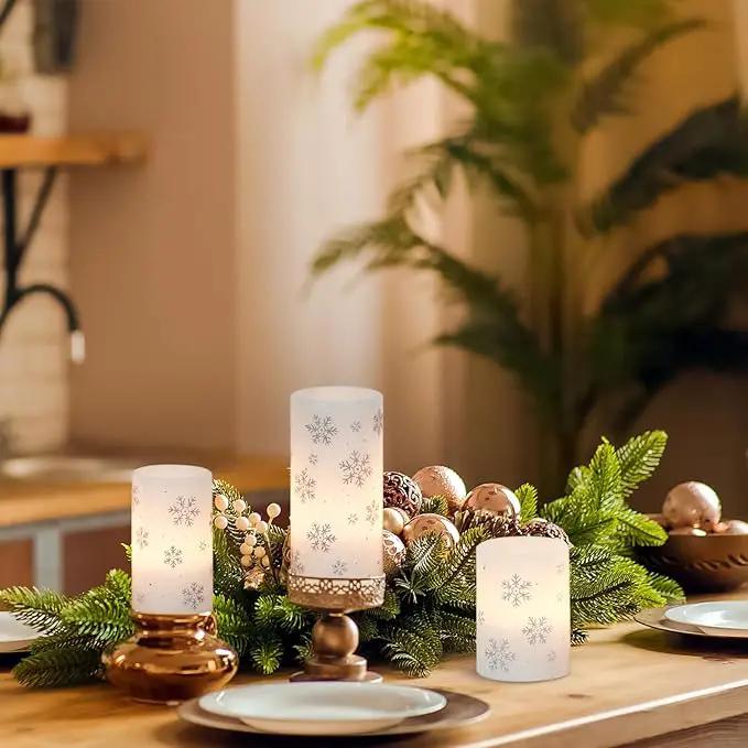 KunSween Christmas Flameless Candles with Timer, 3 Pack LED Pillar Candles with Silver Snowflake Decals and Real Wax, Christmas Winter Decorations for Home Indoor Table Centerpieces by GreenHaven Gardens