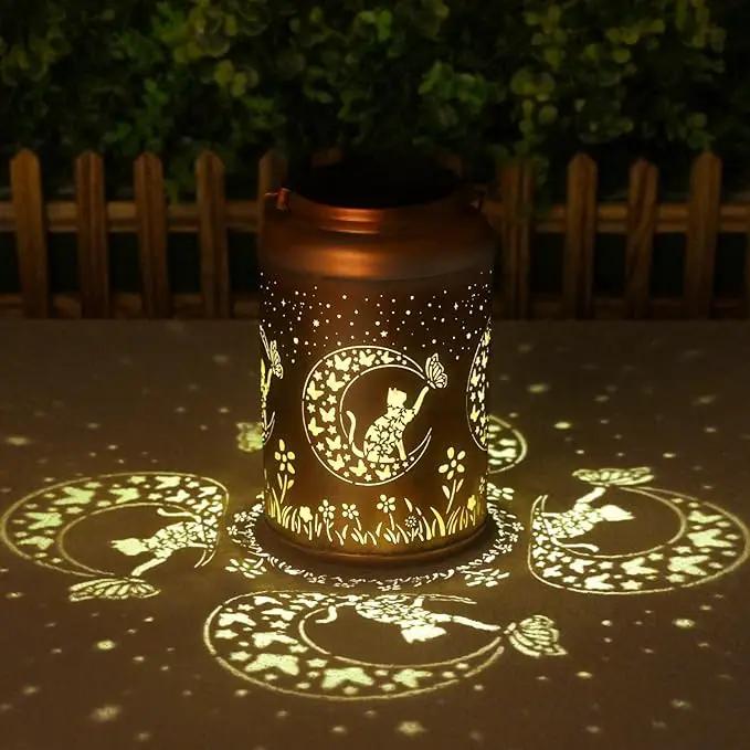 Solar Lanterns Outdoor Waterproof - 2 Pack Cat Garden Decor Birthday Gifts for Women Mom Grandma Hanging Solar Lights Metal Solar Lantern for Outside, Patio, Outdoor, Yard, Backyard, Porch by GreenHaven Gardens