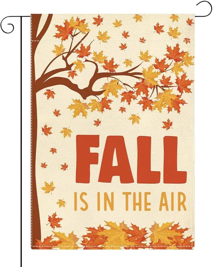 Fall Garden Flag Fall is in the Air Autumn Garden Flag 12x18 inch Double Sided Autumn Maple Leaves Flags Holiday Decorations for Yard Outdoor Home Porch (Flay 1808) by GreenHaven Gardens
