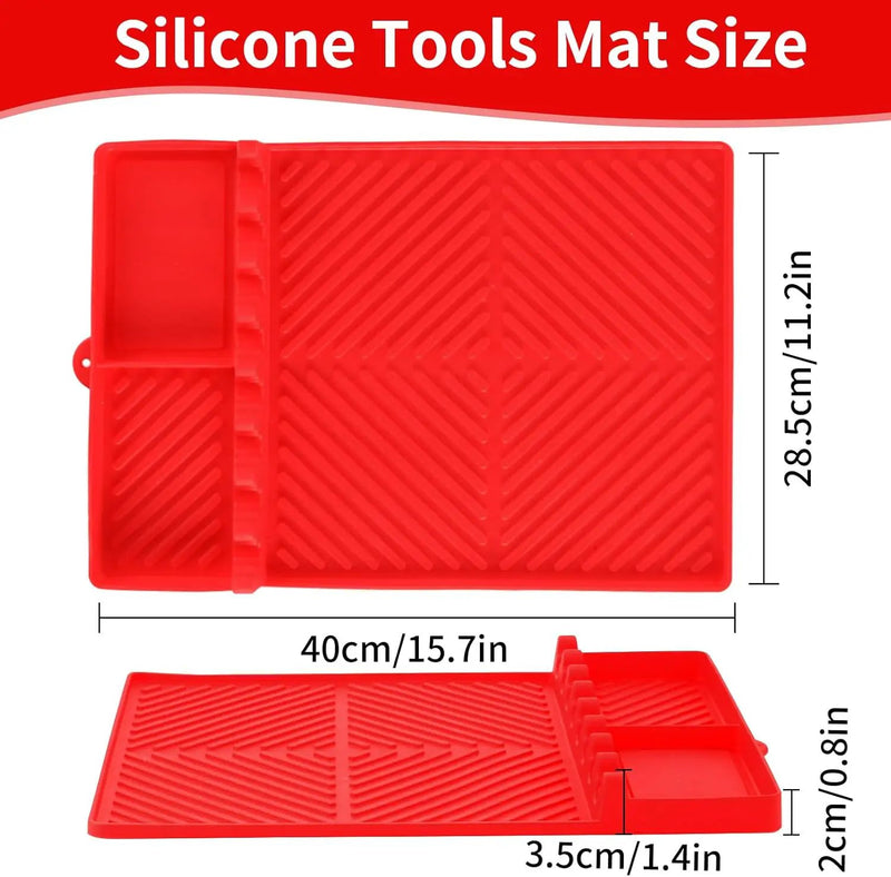 Griddle Mat Barbeque Grill Accessories Tools for Blackstone, Side Shelf Mat Grill Pad for Outdoor Grill Kitchen Counter Spatula Silicone Mat with Drip Pad for Kitchen, Cooking, Countertop (Red) by GreenHaven Gardens