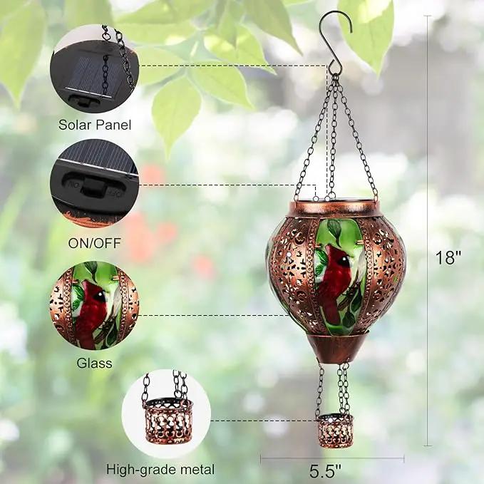 Hot Air Balloon Solar Lantern Outdoor - Flame Hanging Solar Light Waterproof Lanterns for Patio Garden Yard Farmhouse Decor, Great Gift(Cardinal 2) by GreenHaven Gardens