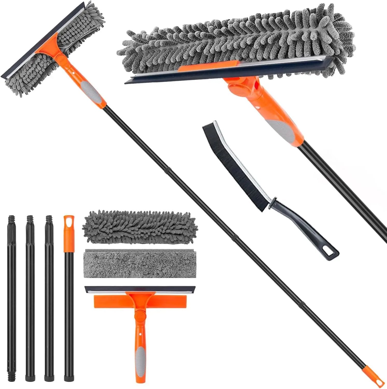Window Cleaner Tool for Home, 59.5'' Squeegee Kit for Car Windshield, Shower Door, Mirror Cleaning, 2 in 1 Outdoor Glass Washer with Extension Pole by GreenHaven Gardens