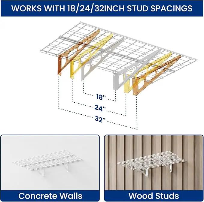 LEXIMOUNTS 2-Pack 2x4ft Garage Shelving with Hooks, 24-inch-by-48-inch Wall Shelf Garage Storage Racks Floating Shelves, White by GreenHaven Gardens