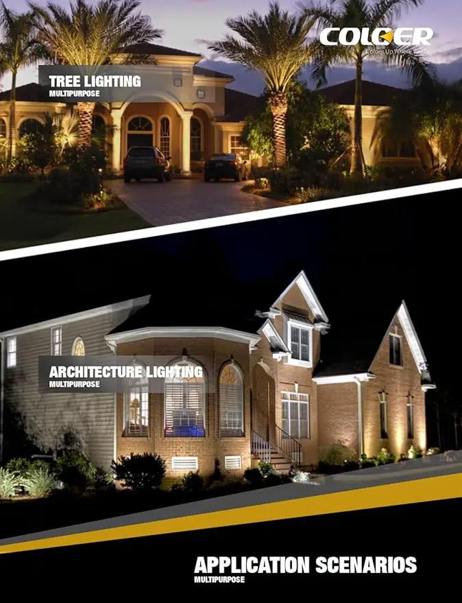 COLOER Brass Landscape Spotlights, 10 Pack Landscape Light Fixture with 5W Aluminum Housing MR16 LED Bulb 2700K 450LM,12V AC/DC Low Voltage Outdoor Spot Lighting, Uplight for Garden and Patio(102B) by GreenHaven Gardens