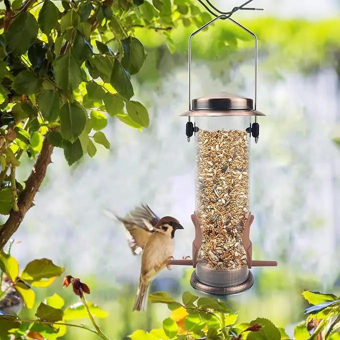 MIXXIDEA Wild Bird Feeders for Outdoors Hanging 2 Pack Stainless Steel Tube Bird Feeder, Water Resistant Finch Bird Feeder for Garden Backyard Decoration Attractive Metal Thistle Feeder (Copper) by GreenHaven Gardens