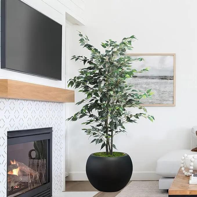 13.5 H x 17" Dia (12" Pot Opening) Round Fiberstone Planter with Drainage Hole, Black, Indoor/Outdoor Large Plant Pot for Home Patio Garden, Ideal for Large Plants by GreenHaven Gardens