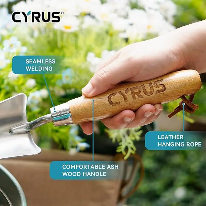 CYRUS 12.4”Garden Shovel,Heavy Duty Small Stainless Steel Garden Trowel with Ash Wood Handle,Suitable for Planting,Measuring,Weeding Multi-Purpose Garden Spade by GreenHaven Gardens