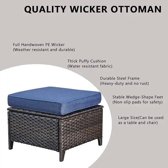 Outdoor Wicker Patio Furniture Set - 5 Piece Rattan Patio Conversation Set with 2 Rocking Swivel Chairs,2 Ottomans and 1 Sofa for Porch Deck Backyard Garden(Brown/Blue) by GreenHaven Gardens