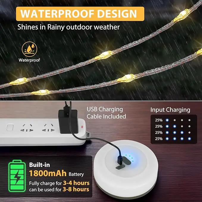 Camping String Lights, 4 in 1 Quick Storage 32.8FT Rechargeable Tent Lights with 6 Modes Hanging Waterproof Camp Lamp Camping Essentials for AwnTent Hiking Yard Garden Bedroom Festival -Multicolor by GreenHaven Gardens