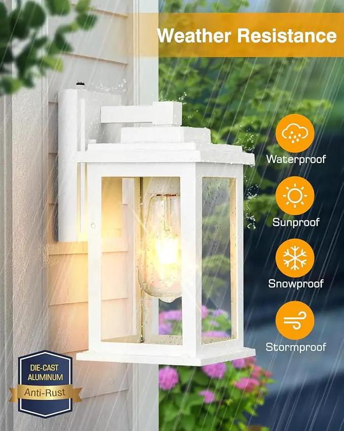 VIANIS White Outdoor Wall Lights, 2 Pack Dusk to Dawn Exterior Lighting Fixtures, Modern Outside Lights for hHouse,Porch, Garage, Doorway Waterproof, Weather Resistant,Hardwired, Non-Solar by GreenHaven Gardens
