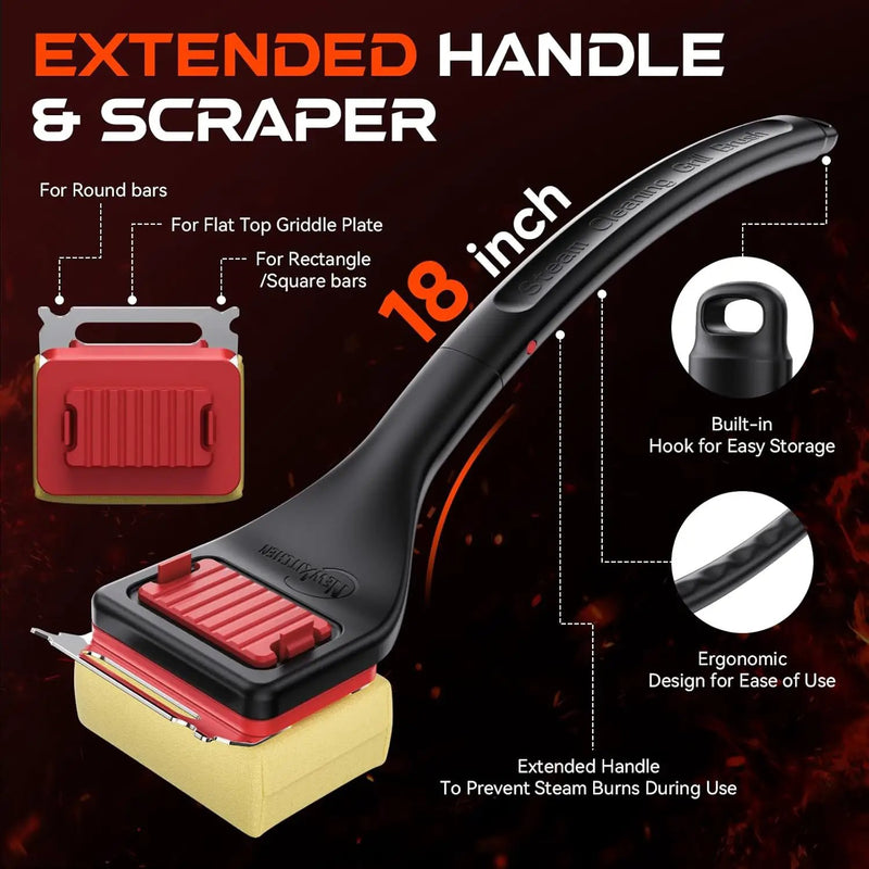 Grill Brush Bristle-Free Steam Cleaning, BBQ Brush Replaceable Heat-Resistant Kevlar Head with Grill Scraper Safe Barbecue Grill Cleaner by GreenHaven Gardens