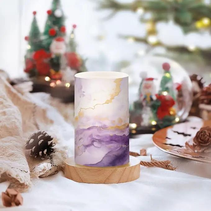 Flickering Flameless Candles, Purple Gold Marble LED Candles with Remote Timer, Set of 2 Battery Operated Candle for Valentine Wedding Birthday by GreenHaven Gardens