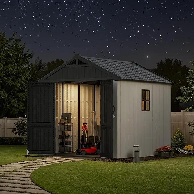 Patiowell 8 x 8 FT Resin Outdoor Storage Shed with Floor, Large Shed with Light and Lockable Door for Garden, Backyard, Tool Storage Use, Easy to Install in Beige (Kick-it Shed) by GreenHaven Gardens