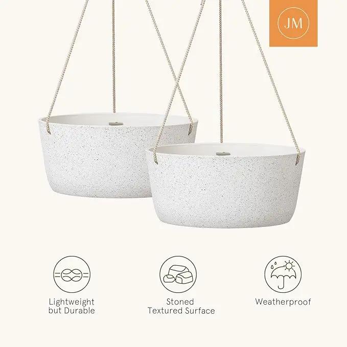 La Jolie Maison Large Hanging Planters - 12 Inch Outdoor Flower Pots, Hanging White Planters Set of 2 by GreenHaven Gardens