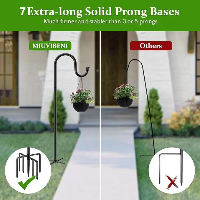 60" Shepherds Hooks for Outdoor, Heavy Duty Bird Feeder Pole for Hanging Lantern, Hummingbird Feeder, 7 Prongs Base Shepherds Hook for Bird Feeders Outside,1 Pack, Black by GreenHaven Gardens