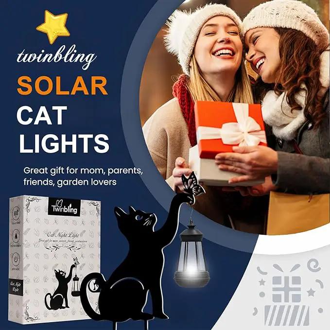 Solar Lights Outdoor Garden Decor - Black Cat Figurine Light Stake with Butterfly Decorative Metal Housewarming Ornament for Yard Pathway Lawn Patio – Unique Gift Ideas for Christmas by GreenHaven Gardens
