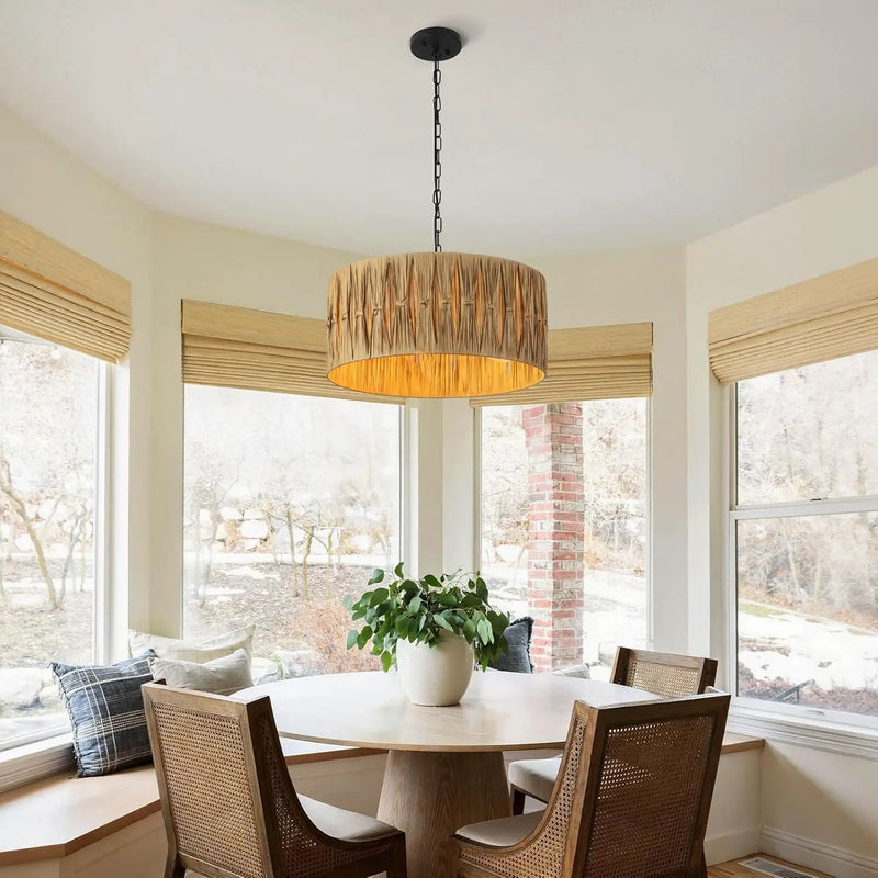 5-Light Boho Chandelier Light Fixture, 18.5" Large Raffia Drum Chandelier Hand Woven Coastal Pendant Light for Dining Room Kitchen Entryway Foyer Bedroom by GreenHaven Gardens