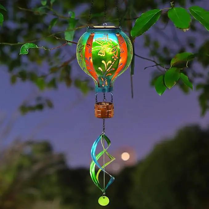 Hot Air Balloon Solar Lantern Hummingbird Wind Spinners with Flickering Flame Light Hanging Solar Lantern Outdoor Waterproof Decorations for Outside Patio Garden Yard by GreenHaven Gardens