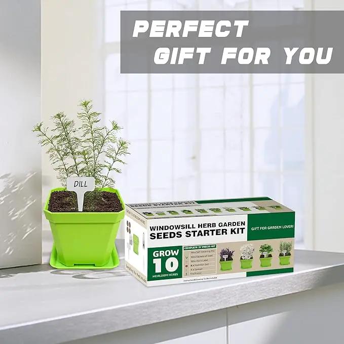 10 Herb Seeds Garden Starter Grow Kit with Green Pots, Markers, Nutritional Soil, Watering, Herb Clipper, Complete Indoor Potted Plant Growing Set for Kitchen DIY by GreenHaven Gardens