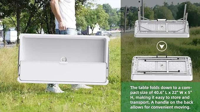 Portable Folding Ice Cooler Table with Skirt & Drain & Shelving, Outdoor Foldable Drink Ice Table with Storage for Camping, Picnics, BBQ & Parties, by GreenHaven Gardens