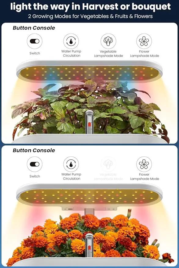 inBloom 12 Pods Hydroponics Growing System Indoor Garden with LED Grow Light and Pod Kit, Plants Germination Kit with 4.2L Water Pump Accelerate, Height Adjustable, Gardening Gifts for Women, White by GreenHaven Gardens