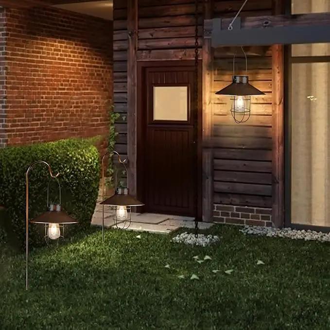 pearlstar Solar Lantern Outdoor Hanging Light Metal Farmhouse Solar Lamp with Warm White Edison Bulb Design for Garden Yard Patio Porch Decor (Brushed Copper) by GreenHaven Gardens
