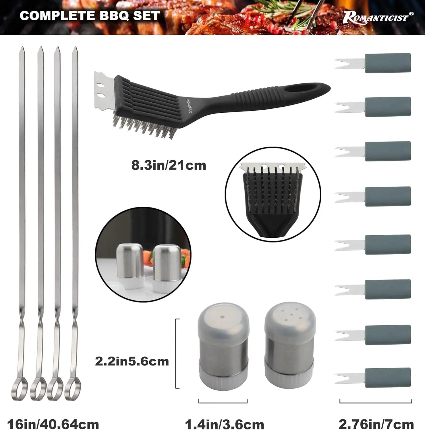 ROMANTICIST 20pcs Heavy Duty BBQ Grill Tool Set in Case - The Very Best Grill Gift for Father's Day and Christmas - Professional BBQ Accessories Set for Outdoor Cooking Camping Grilling Smoking, Grey by GreenHaven Gardens