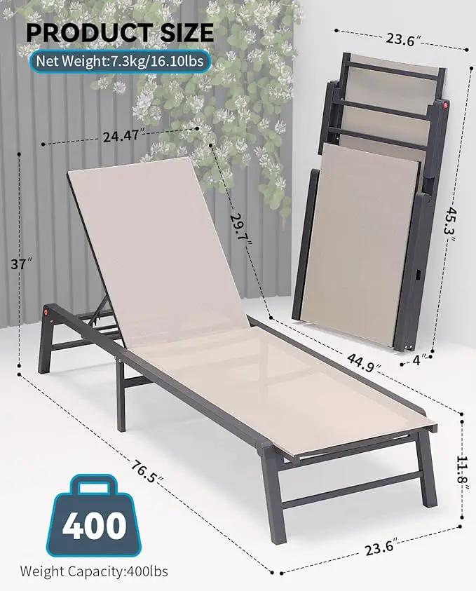 Aluminum Chaise Lounge Chair Outdoor, Foldable Patio Lounge Chair 2 Sets Assemble-Free, Pool Lounge Chairs with 5 Adjustable Backrest, Outdoor Lounge Chairs for Outside Poolside Beach Lawn Beige by GreenHaven Gardens