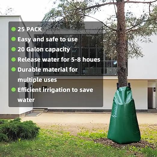 25 Pack Tree Watering Bag, 20 Gallon Slow Release Watering Bag for Trees, Premium PVC Shrub Watering Bag with Heavy Duty Zipper, Sturdy Reusable Drip Irrigation Bag by GreenHaven Gardens